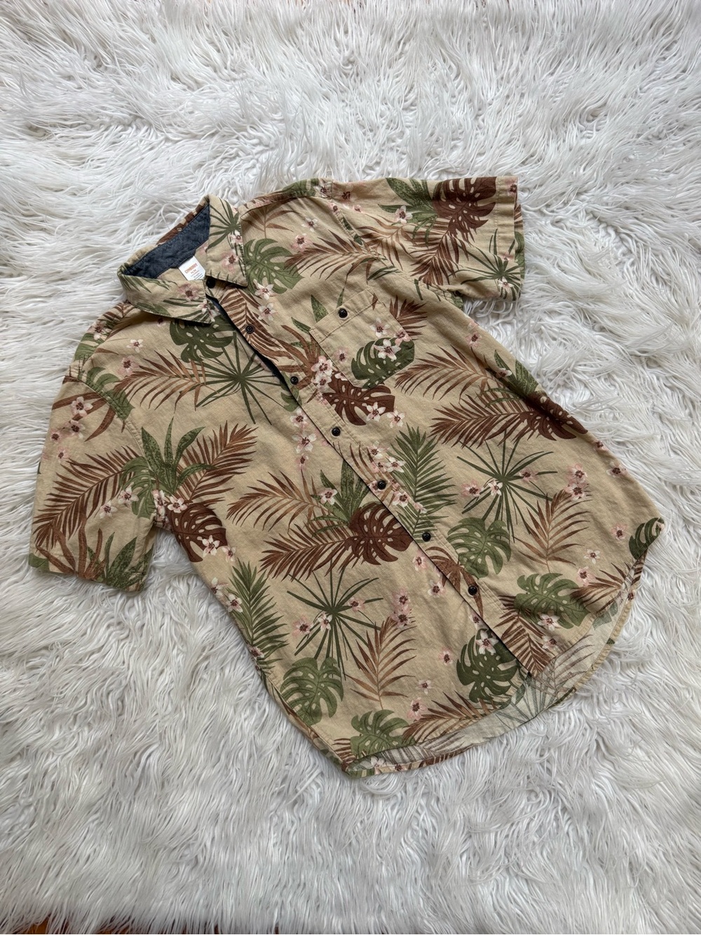 Gymboree Beige Tropical Print Short-Sleeve Button-Down Shirt
